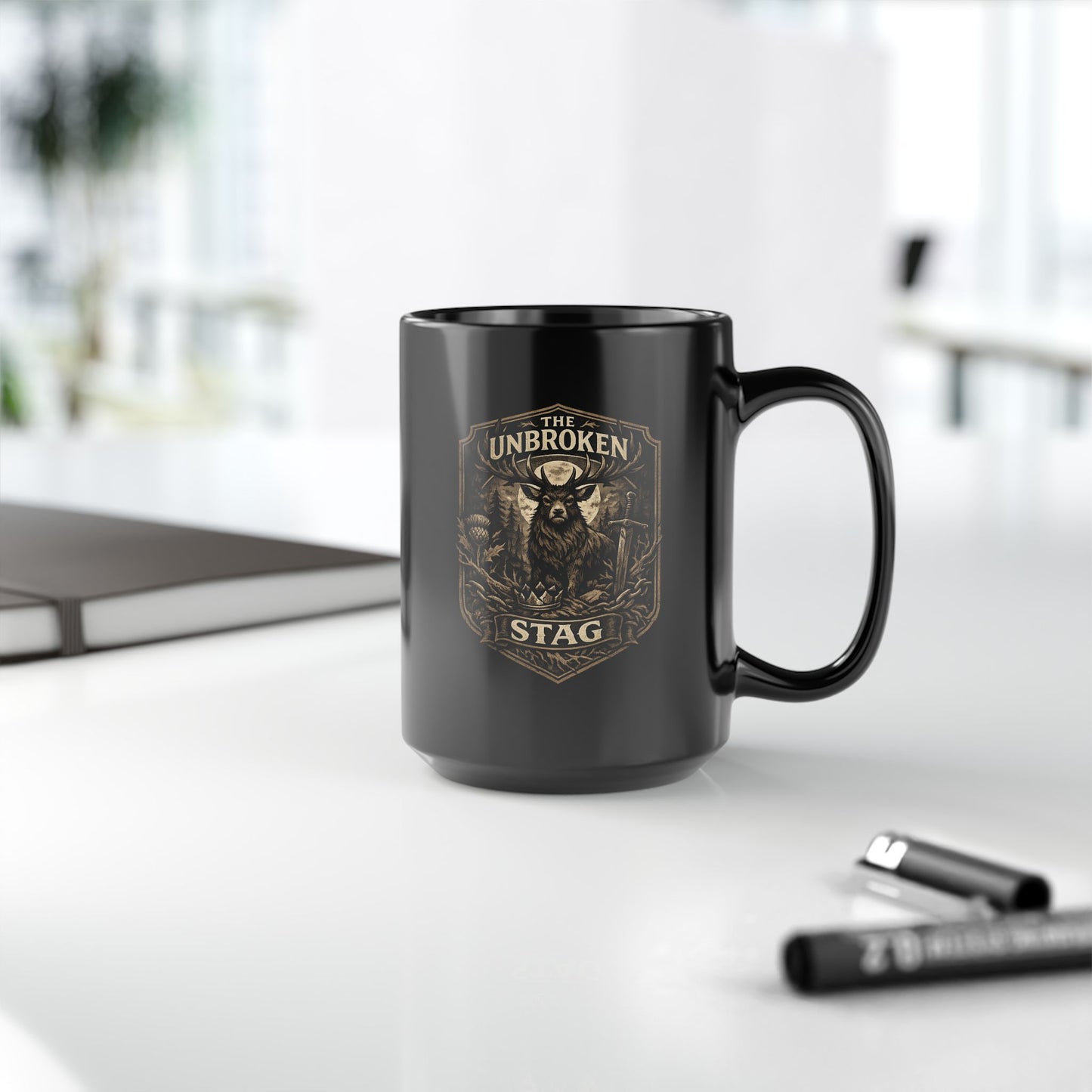 The Unbroken Stag Black Ceramic Mug (11oz/15oz)