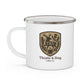 White mug with Thistle & Stag Coffee Co. logo on a white background
