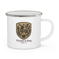 White mug with Thistle & Stag Coffee Co. logo on a white background